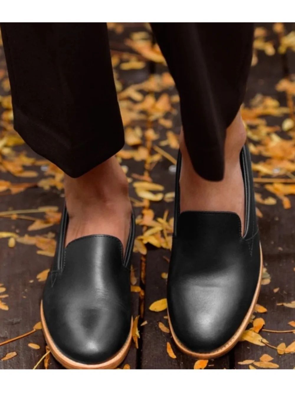 Patina Portland Rounded Leather Loafer Black Size 6.5